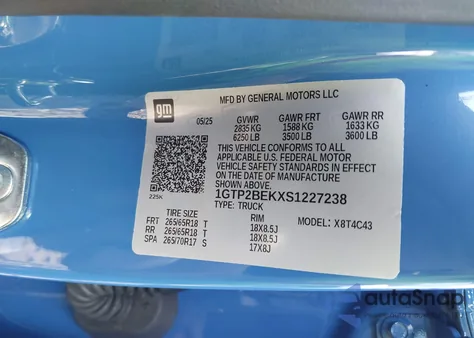 2025 GMC Canyon 4Wd Elevation from USA, damaged, VIN 1GTP2BEKXS1227238